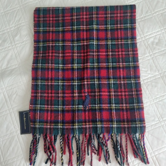 NWT Ralph Lauren Polo 100% Lambs Wool Red Tartan Pony Scarf Made In Italy - Picture 1 of 6